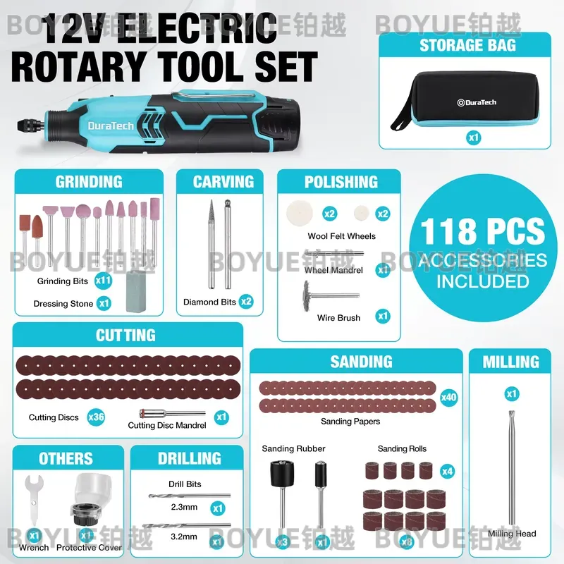 أداة دوارة لاسلكية 12 فولت بسر - مراجعة Cordless Rotary Tool Kit Accessories وسعره