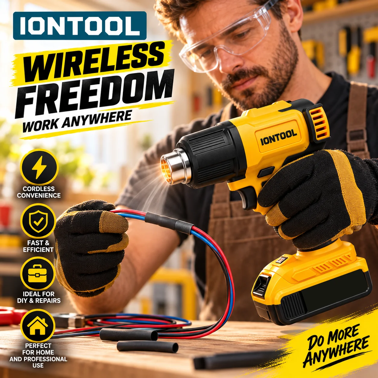 آيون تول أصفر 550 ℃   مسدس حرا - مراجعة Cordless Heat Gun For Shrink Tubing وسعره