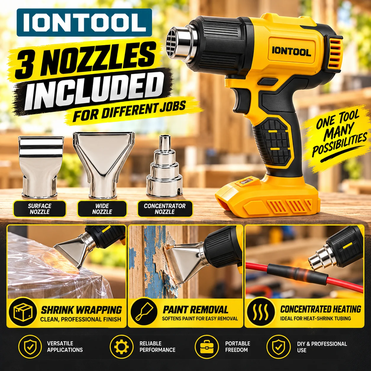 آيون تول أصفر 550 ℃   مسدس حرا - مراجعة Cordless Heat Gun For Shrink Tubing وسعره